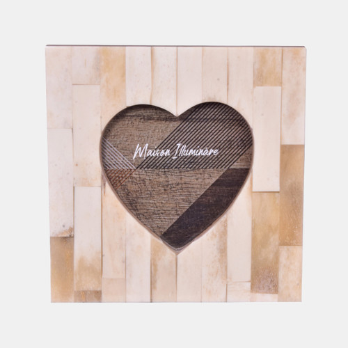 23591#4x4" Heart Photo In Square Bone Frame, Ivory
