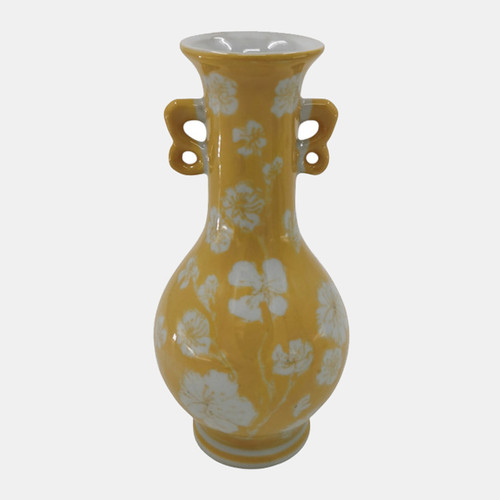 23595-02#8x4" Chinoiserie Bud Vase, Yellow/white