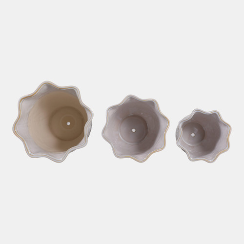 23613-01#S/3 8/9/11" Wildflower Ruffle Edge Planters, Ivory