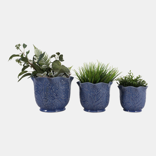 23613-02#S/3 8/9/11" Wildflower Ruffle Edge Planters, Blue