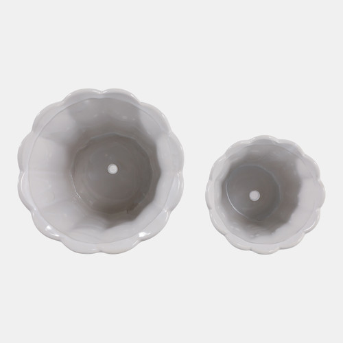 23614-01#S/2 6/8" Scallop Edge Planters, White