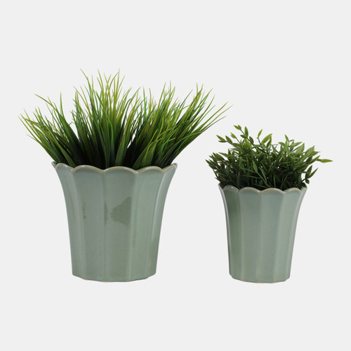 23614-03#S/2 6/8" Scallop Edge Planters, Green