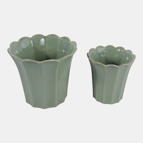 23614-03#S/2 6/8" Scallop Edge Planters, Green
