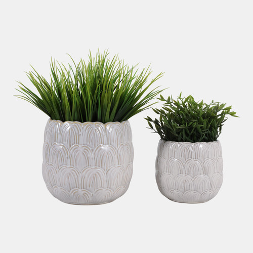 23615-01#S/2 6/8" Flower Petal Planters, Ivory