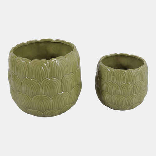 23615-02#S/2 6/8" Flower Petal Planters, Green
