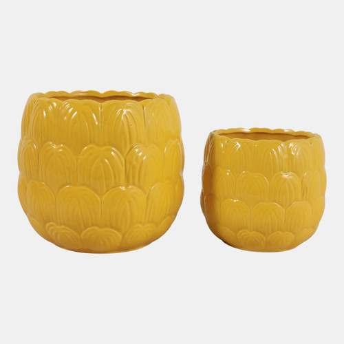 23615-03#S/2 6/8" Flower Petal Planters, Yellow