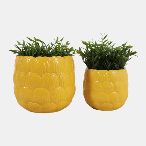 23615-03#S/2 6/8" Flower Petal Planters, Yellow