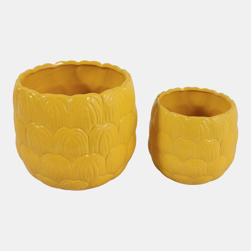 23615-03#S/2 6/8" Flower Petal Planters, Yellow