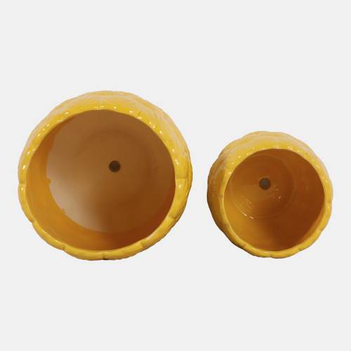 23615-03#S/2 6/8" Flower Petal Planters, Yellow