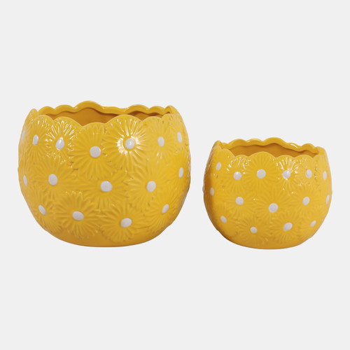 23617-02#S/2 6/8" Daisy Planters, Yellow