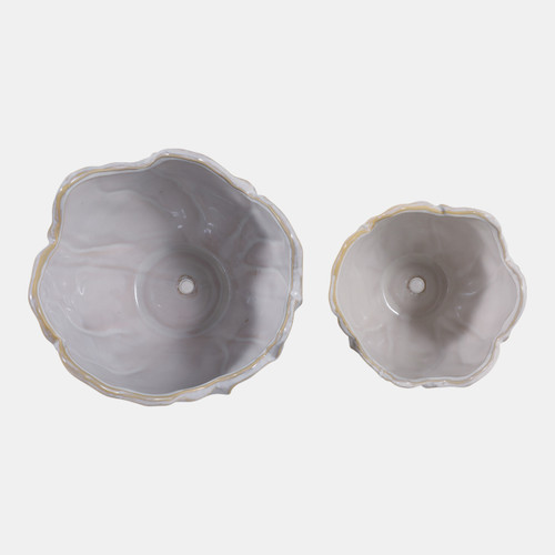 23618-01#S/2 6/8" Flower Shaped Planters, Ivory