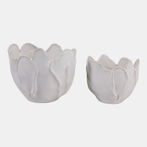 23618-02#S/2 9/12" Flower Shaped Planters, Ivory