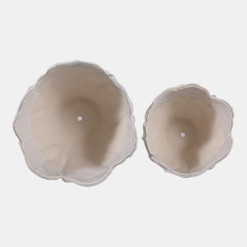 23618-02#S/2 9/12" Flower Shaped Planters, Ivory