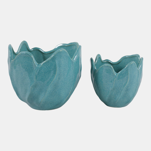 23618-03#S/2 6/8" Flower Shaped Planters, Blue