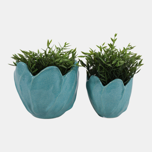 23618-03#S/2 6/8" Flower Shaped Planters, Blue