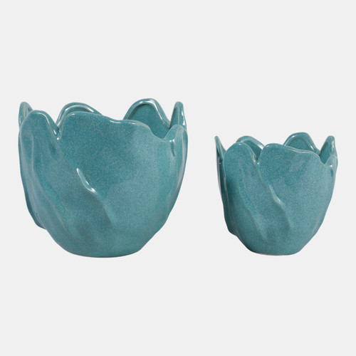 23618-03#S/2 6/8" Flower Shaped Planters, Blue