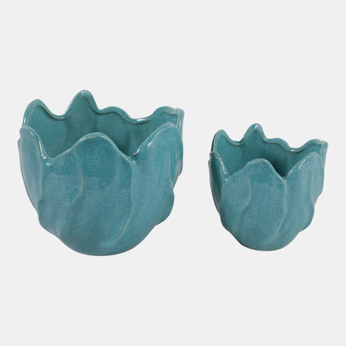 23618-03#S/2 6/8" Flower Shaped Planters, Blue
