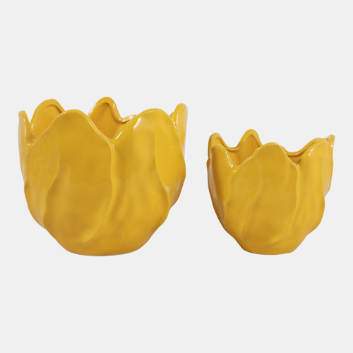 23618-04#S/2 6/8" Flower Shaped Planters, Yellow