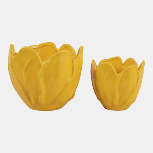 23618-04#S/2 6/8" Flower Shaped Planters, Yellow