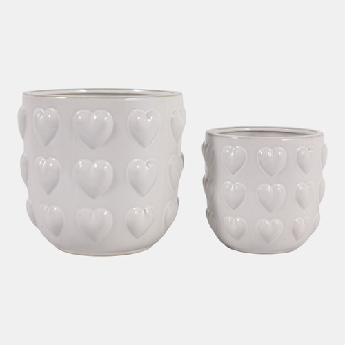 23619-01#S/2 6/8" Hearts Planters, Ivory