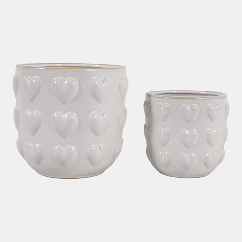 23619-01#S/2 6/8" Hearts Planters, Ivory
