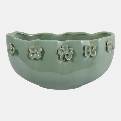 23621-02#12x6" Floral Applique Planter, Green