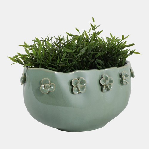 23621-02#12x6" Floral Applique Planter, Green