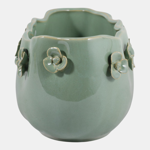 23621-02#12x6" Floral Applique Planter, Green