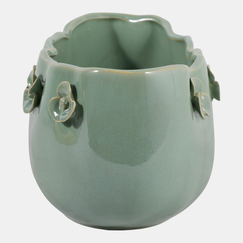 23621-02#12x6" Floral Applique Planter, Green