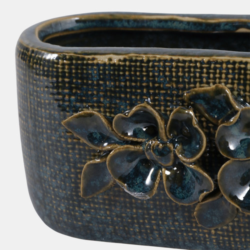 23622-01#8x3" Floral Applique Planter, Blue