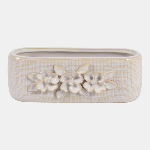 23622-02#8x3" Floral Applique Planter, Ivory
