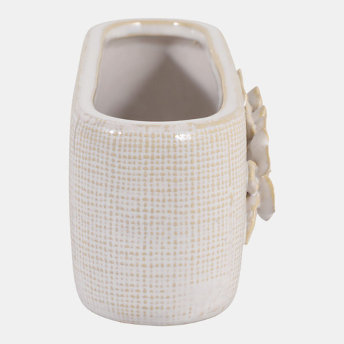 23622-02#8x3" Floral Applique Planter, Ivory