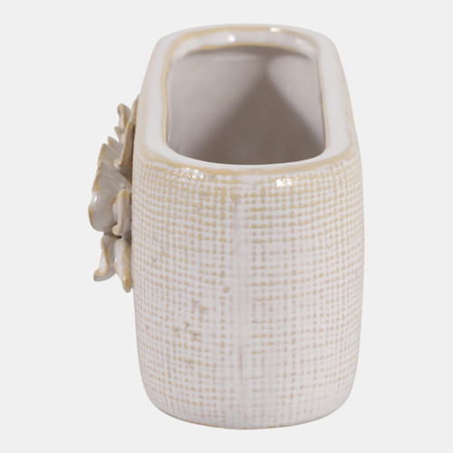 23622-02#8x3" Floral Applique Planter, Ivory