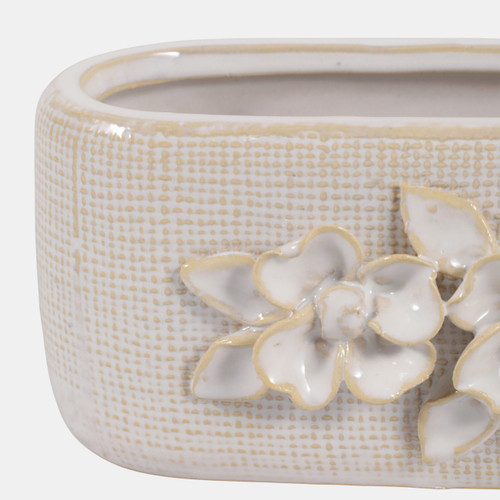 23622-02#8x3" Floral Applique Planter, Ivory