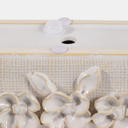 23622-02#8x3" Floral Applique Planter, Ivory