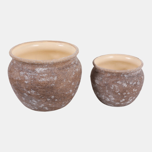 23623#S/2 8/11" Textured Stoneware Jug Planters, Brown