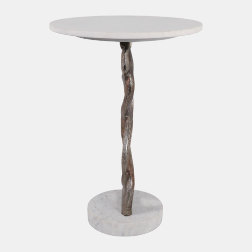 23641#22x16" Swirled Base Accent Table, White/gold Kd