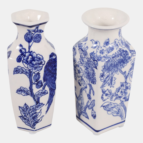 23642#S/2 6x3" Chinoiserie Bud Vases, Blue/white