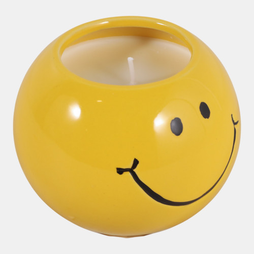 80600#4" 7 Oz Coconut Goji Smiley Face Candle, Yellow