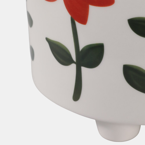 21909-03#S/2 6/8" Orange Flowers Footed Planters, Multi