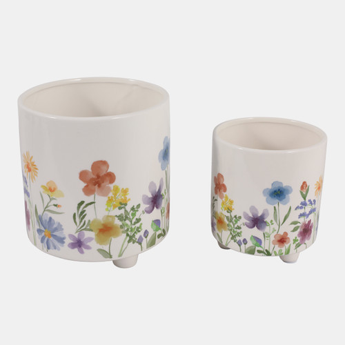 21909-05#S/2 6/8" Wildflowers Footed Planters, Multi