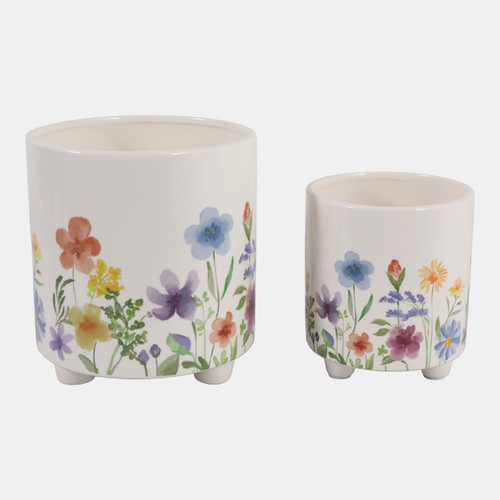 21909-05#S/2 6/8" Wildflowers Footed Planters, Multi