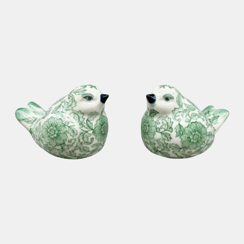 23671#S/2 6x5" Chinoiserie Birds, Green/white