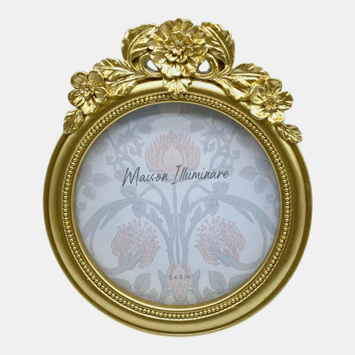 23683#5x5" Floral Applique Photo Frame, Gold