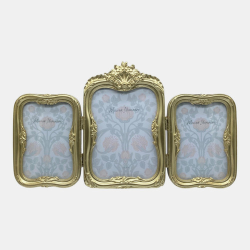 23690#Tri-fold 4x6 & 5x7 Photo Frame, Gold