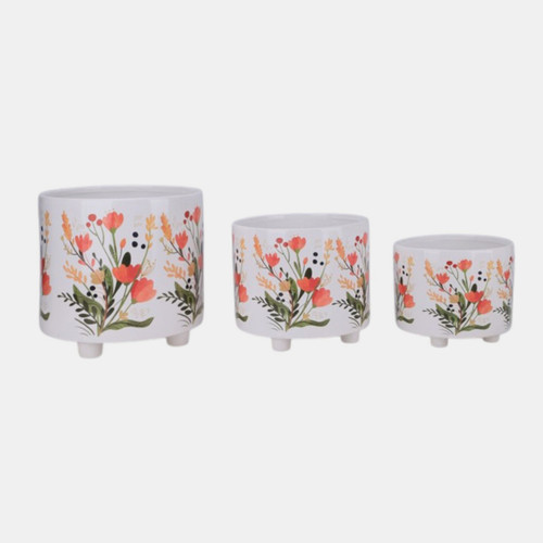 23693#S/3 8/10/12" Wildflowers Footed Planters, Multi