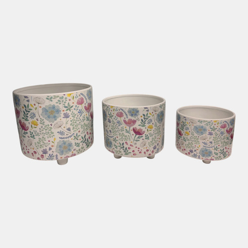 23694#S/3 8/10/12" Spring Flowers Footed Planters, Multi