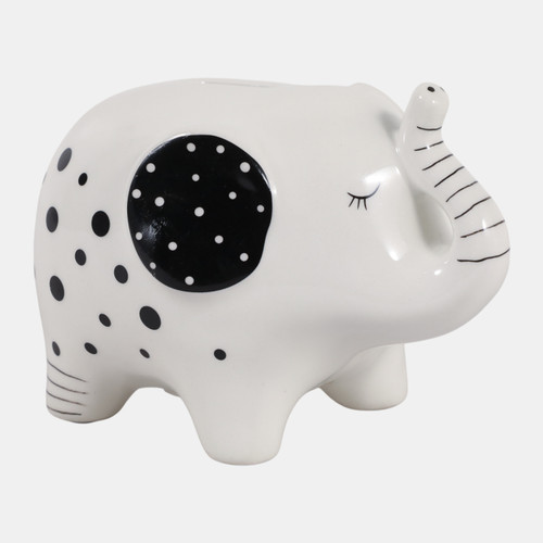 23700#6x4" Elephant Coin Bank, Black/white
