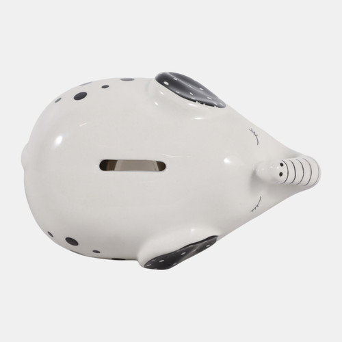 23700#6x4" Elephant Coin Bank, Black/white
