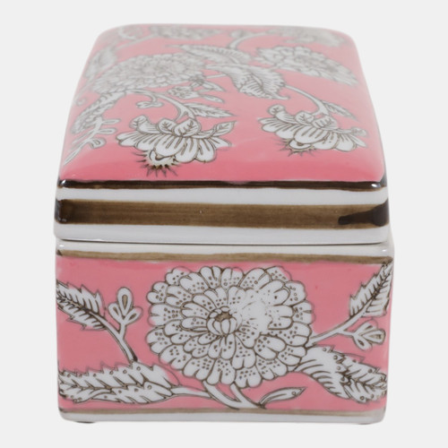 23705#8x5" Flower Chinoiserie Box, Pink/white
